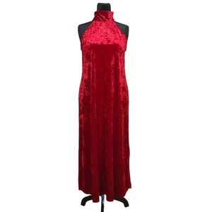 BAR III Red Velvet Halter Maxi Dress Bow Tie Back - Size L - Holiday Party